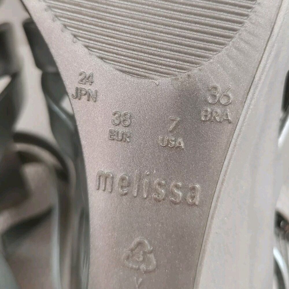 Melissa Liberty Jelly Strappy Silver Sandals Slight Wedged Heel US Sz 7/ EU 38 - Picture 13 of 14